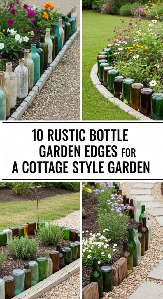 Rustic Bottle Garden Edges for a Cottage Style Garden