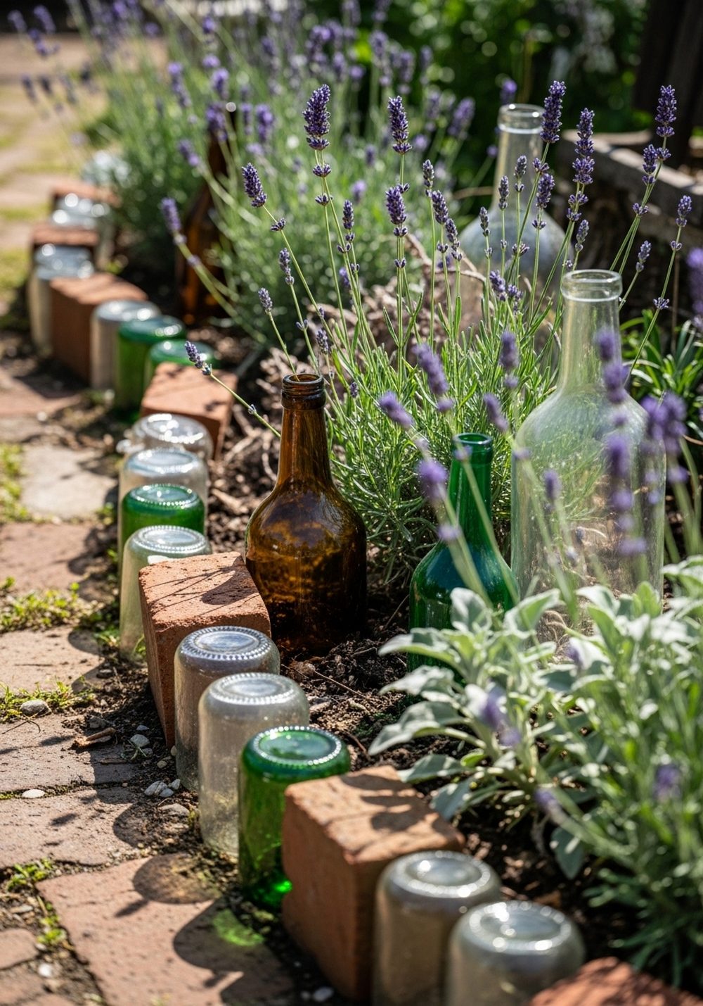 Bottle Border With Lavender And Old Brick