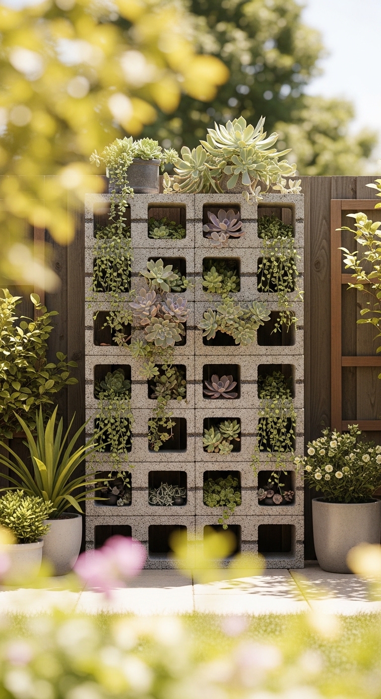 Cinder Block Succulent Planter Wall