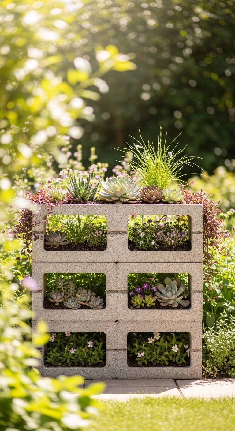Cinder Block Succulent Planter Wall
