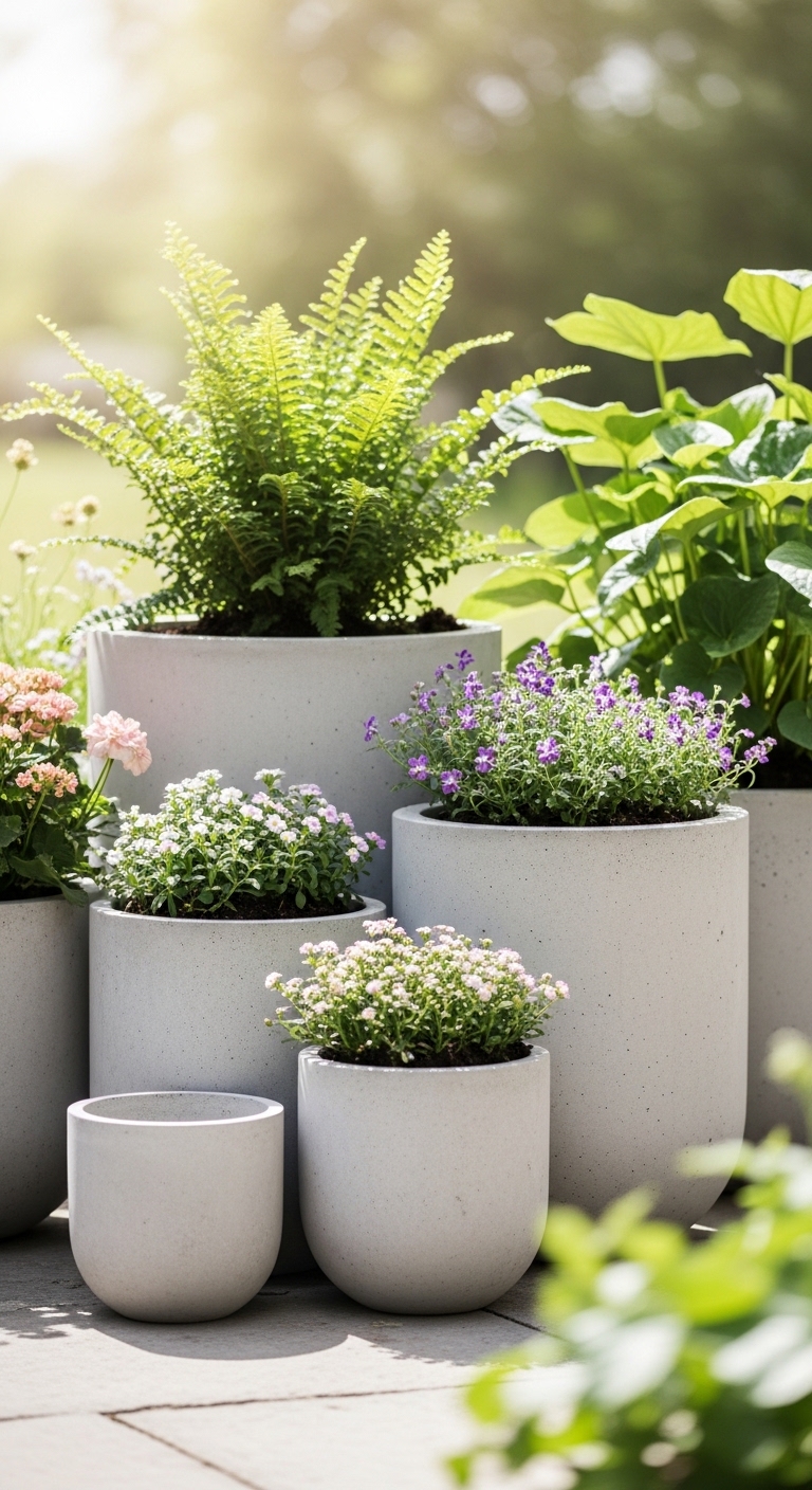 Clustered Concrete Pots In Mixed Sizes