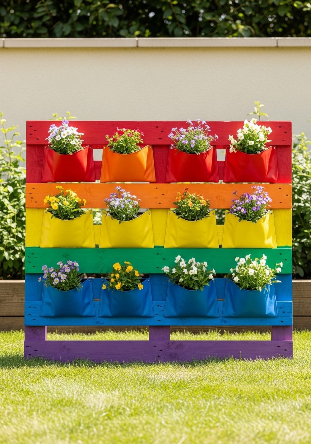 Color-Blocked Rainbow Pallet Planter Pockets