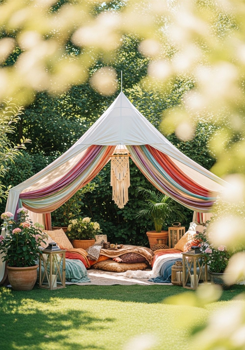 Colorful Fabric Canopy Over A Seating Spot