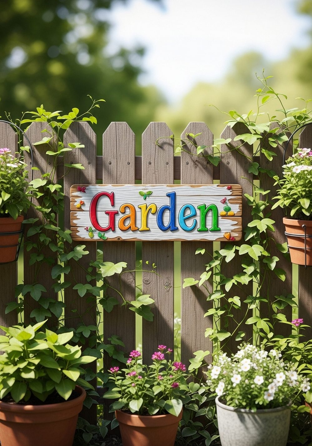 Colorful Fence-Mounted Garden Name Sign