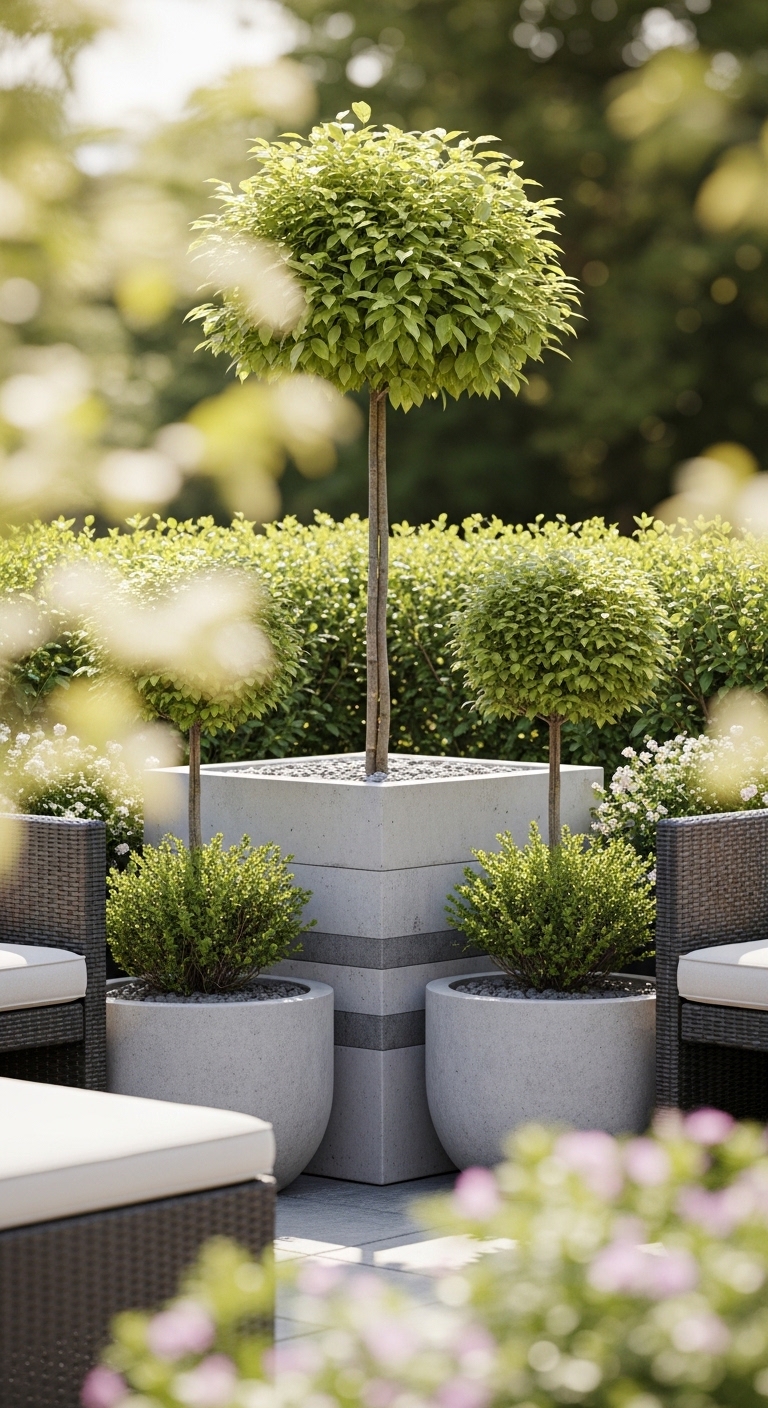 Concrete Planter Corner With Small Trees