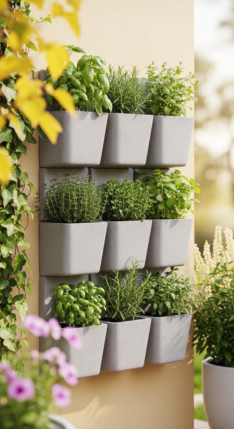 Concrete Planter Wall With Herbs