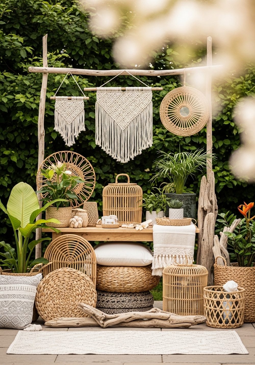 Driftwood And Rattan Decor Layers
