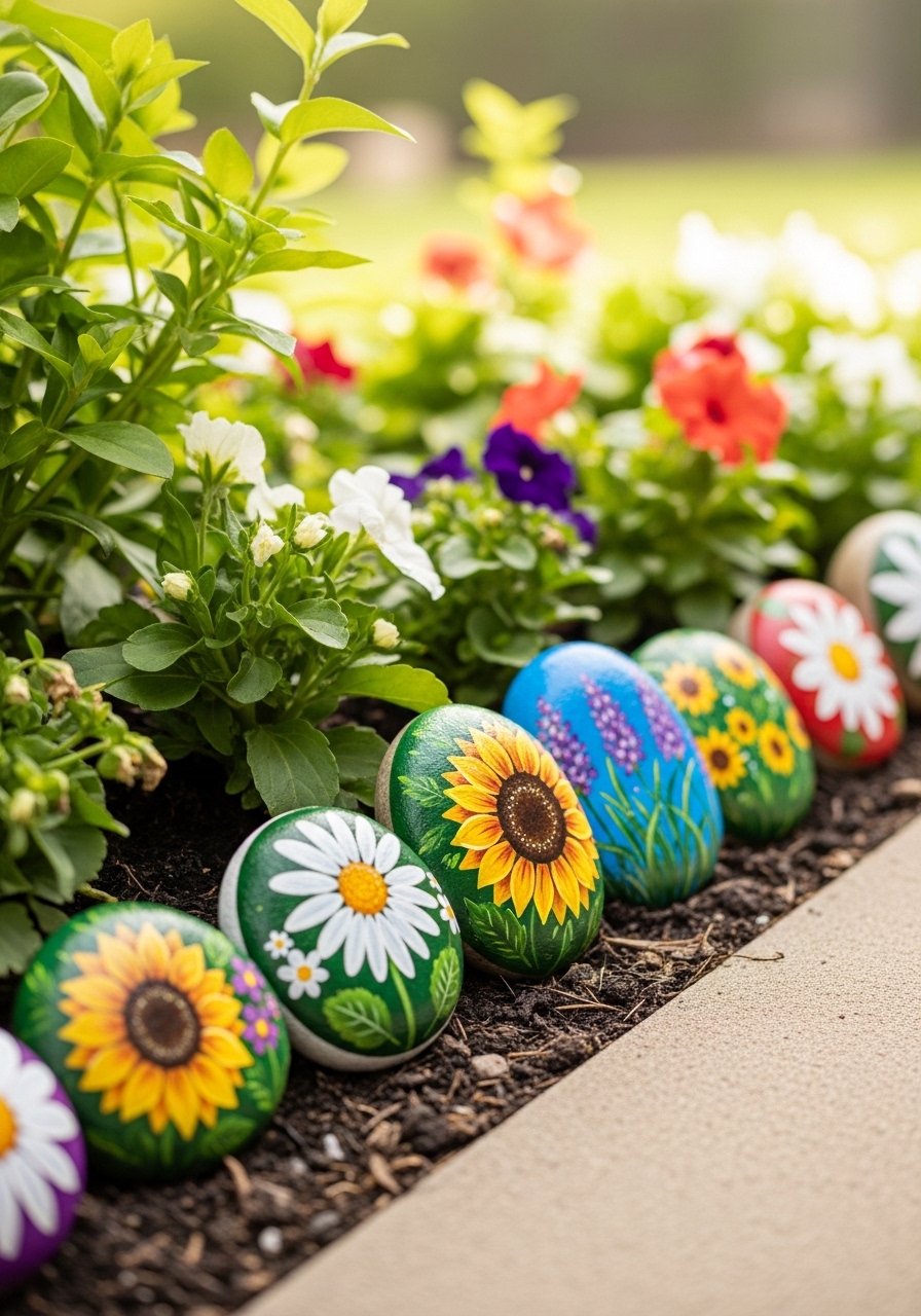 Flower Painted Border Stones