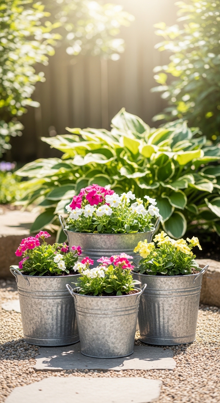 Galvanized Bucket Flower Cluster