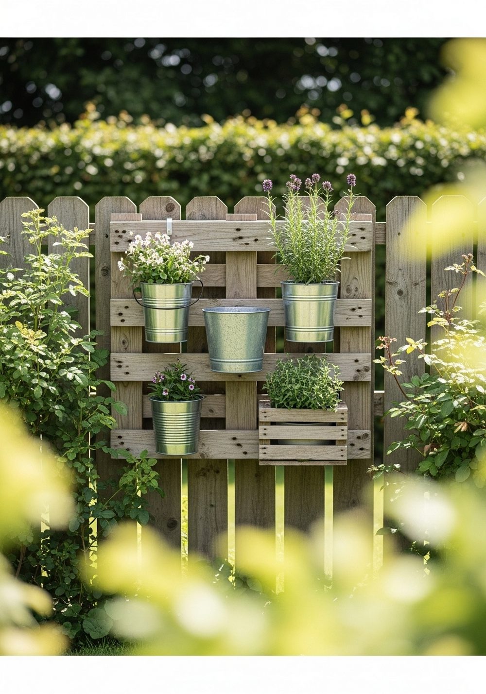 Hanging Pallet Planter On A Cottage Fence