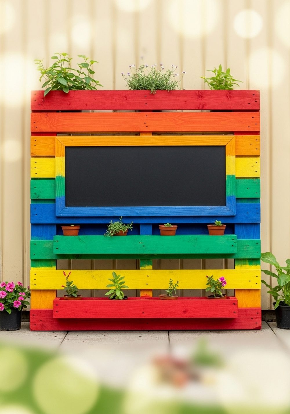 Kids’ Rainbow Pallet Chalkboard Garden