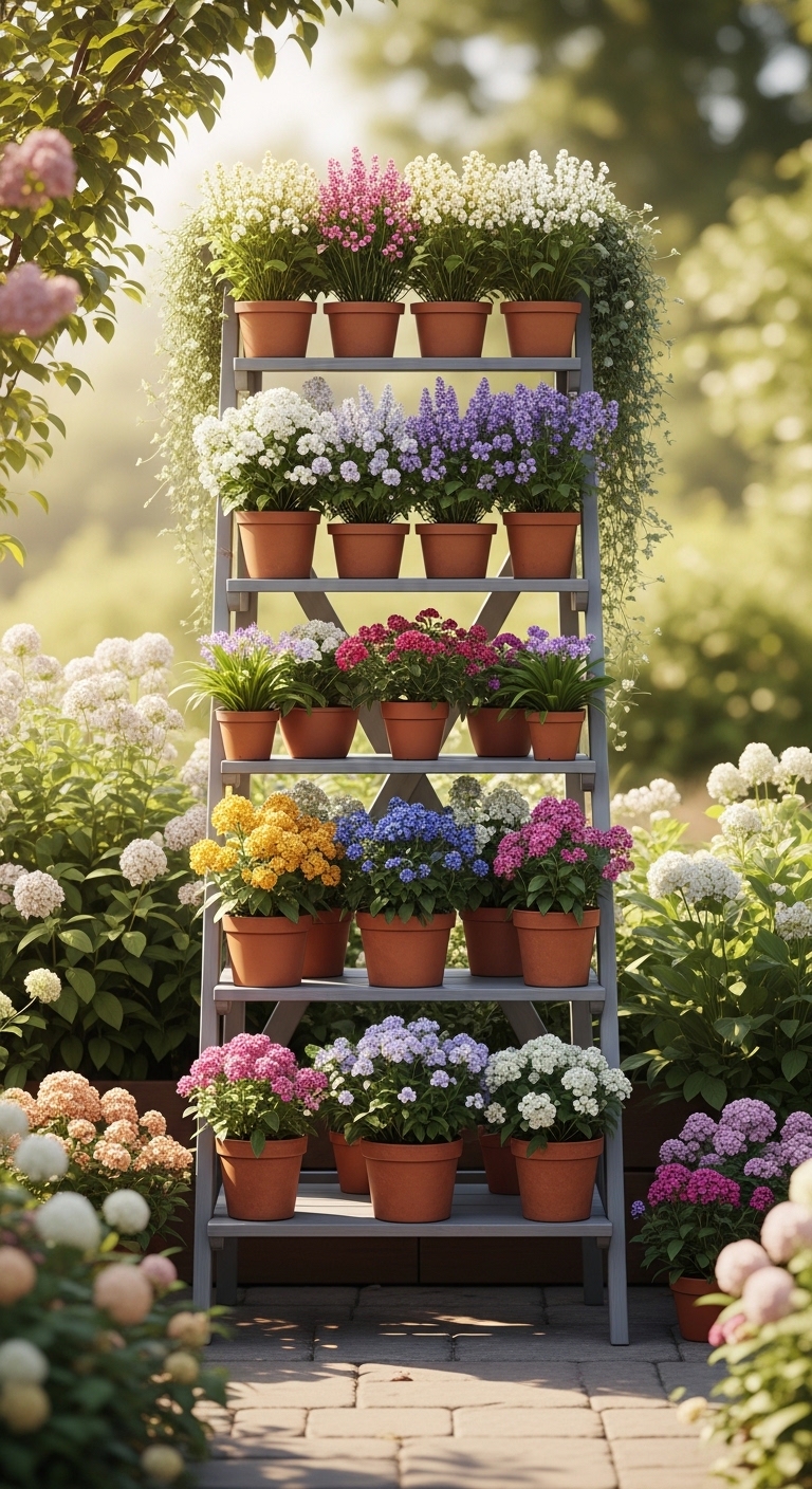 Ladder Shelf Flower Planter Display