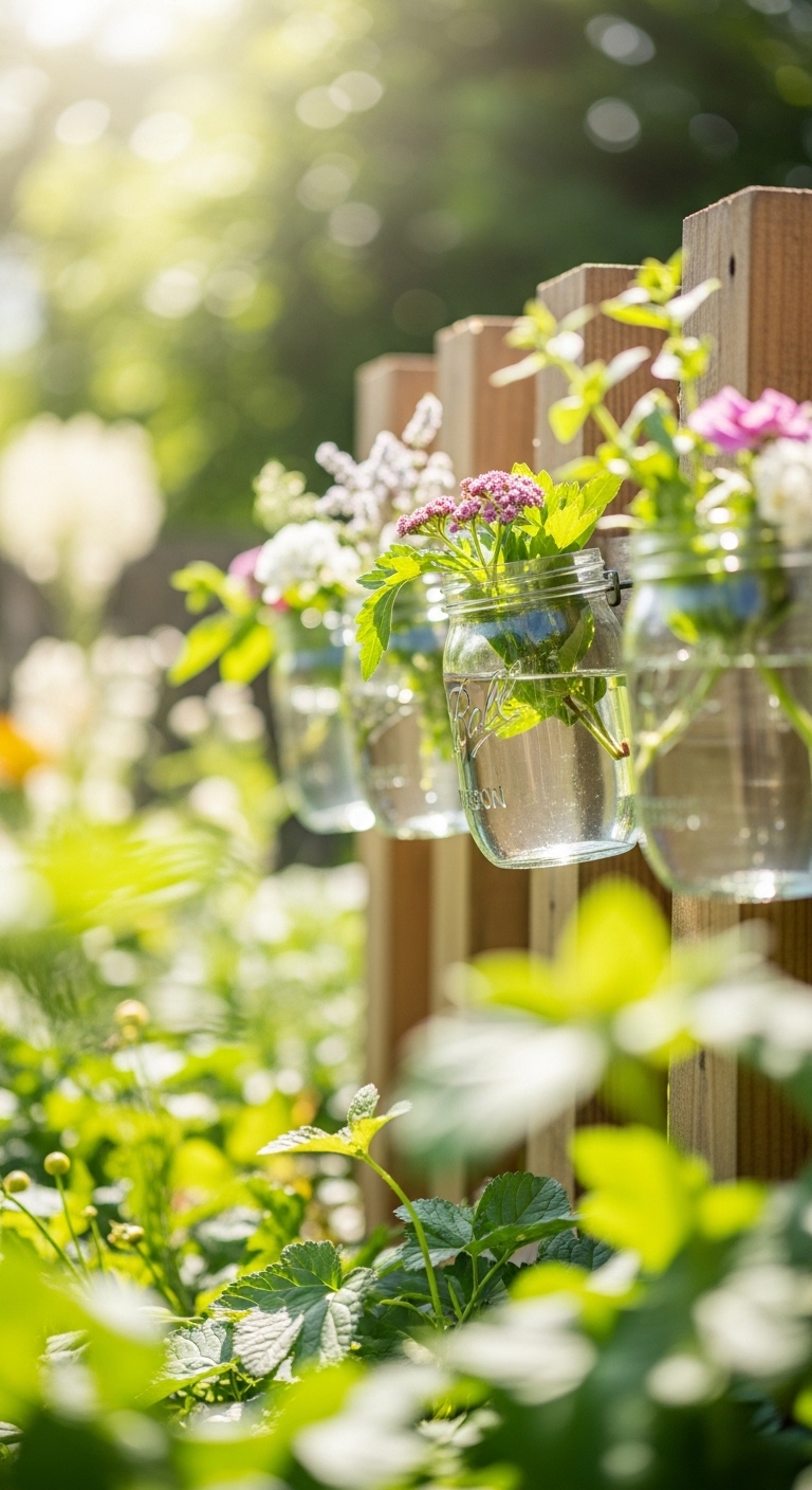 Mason Jar Fence Planters