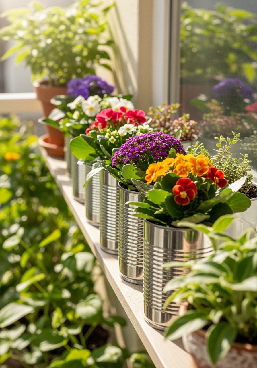 Mini Balcony Tin Can Planter Row