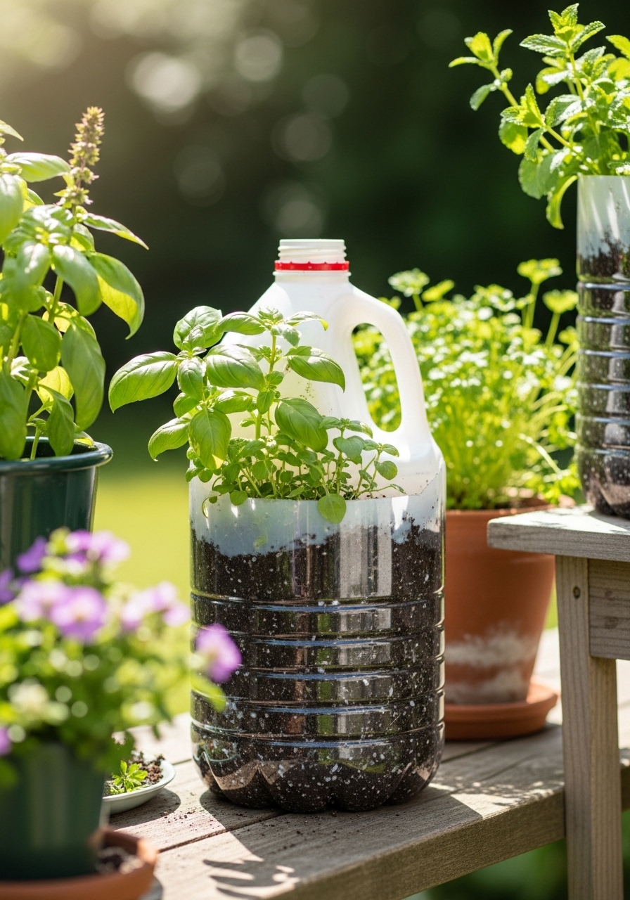 Mini Herb Milk Jug Planter