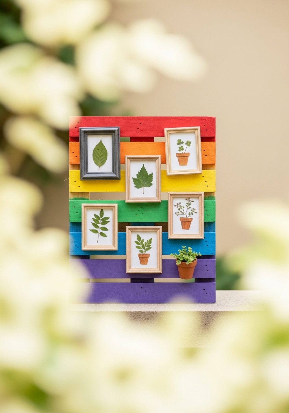 Mini Rainbow Pallet Gallery With Plant Art
