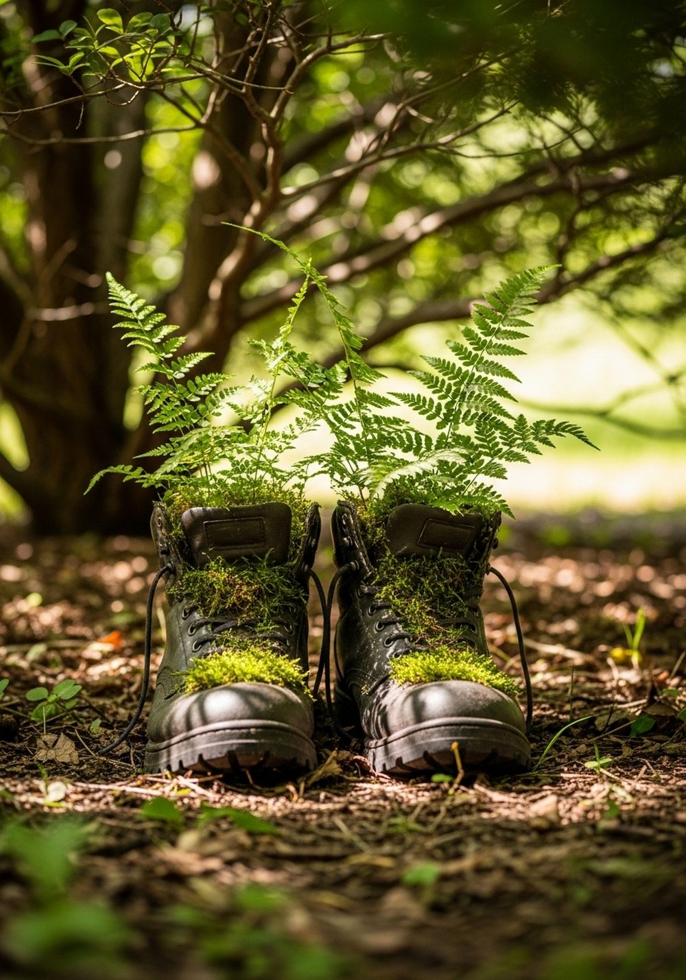 Old Hiking Boots Mini Fern Forest