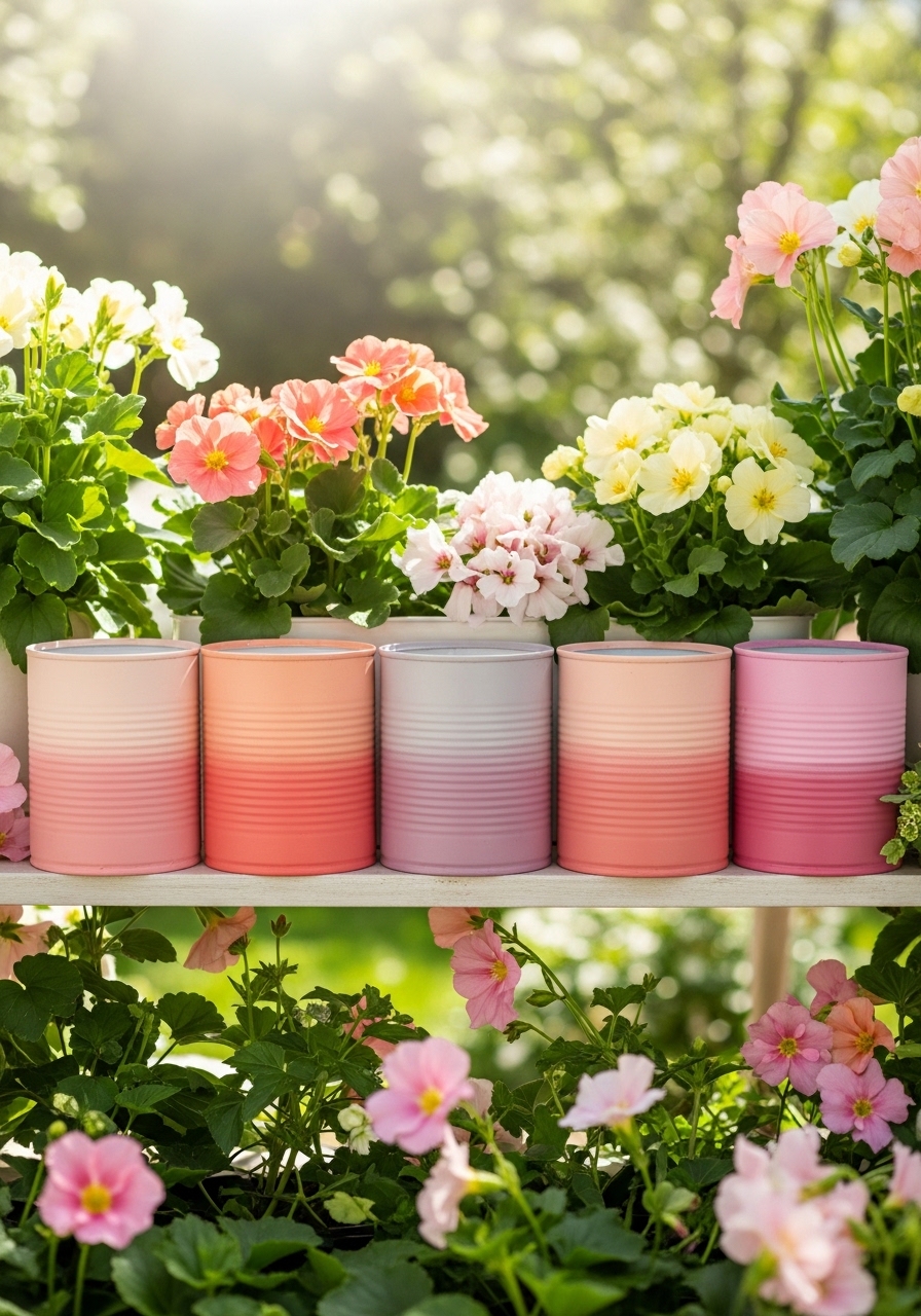 Ombre Painted Can Flower Row