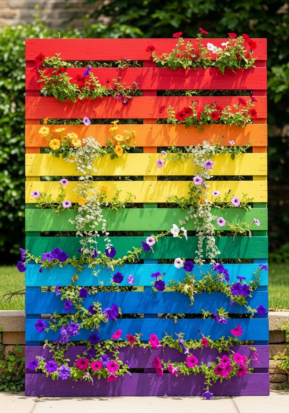 Ombre Rainbow Pallet Flower Wall