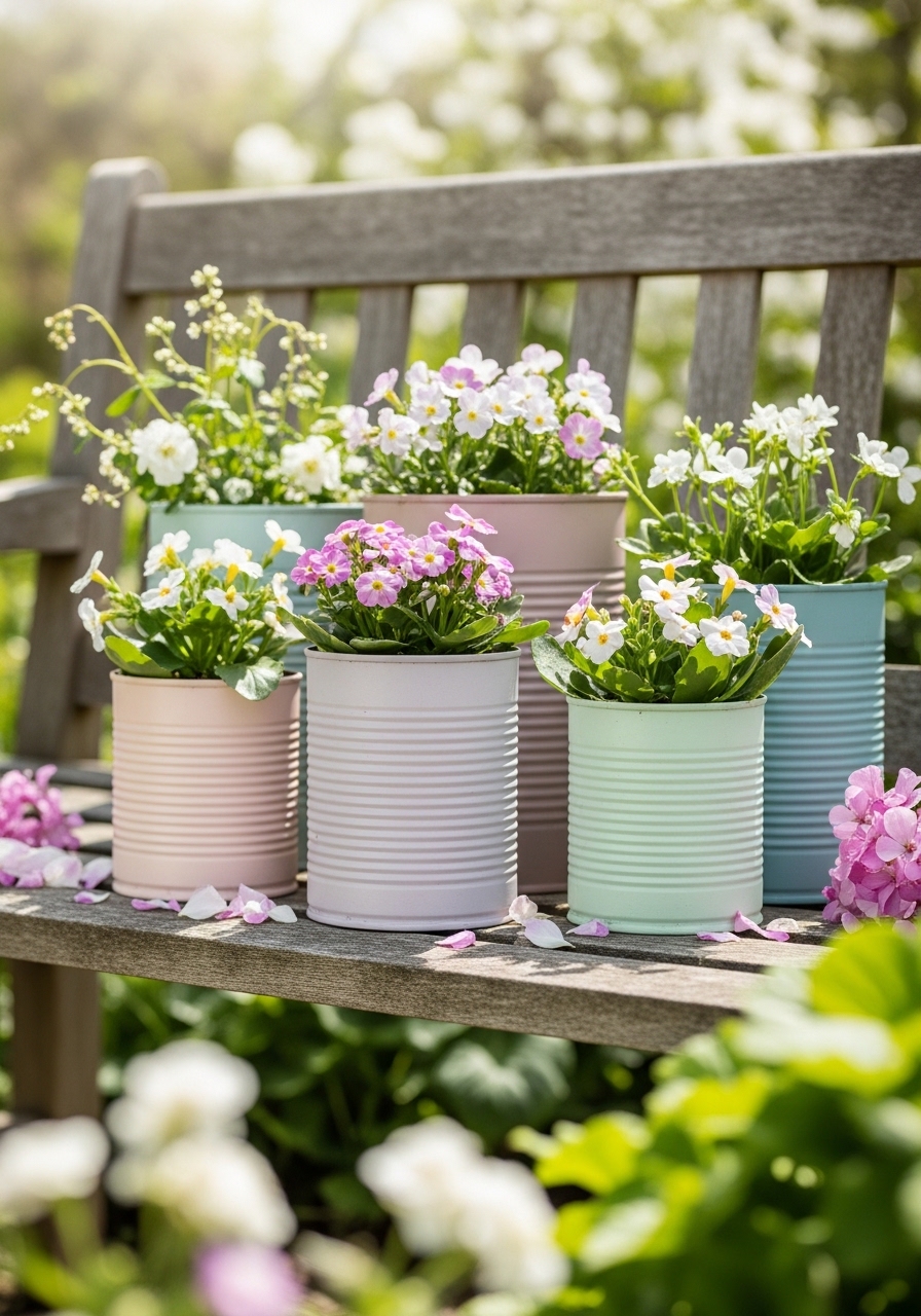 Painted Pastel Tin Can Planters