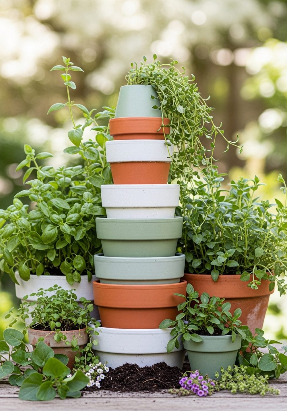 Painted Terra Cotta Pot Tower