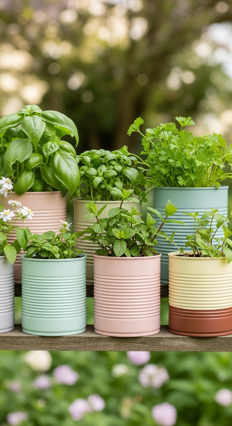 Painted Tin Can Herb Planters