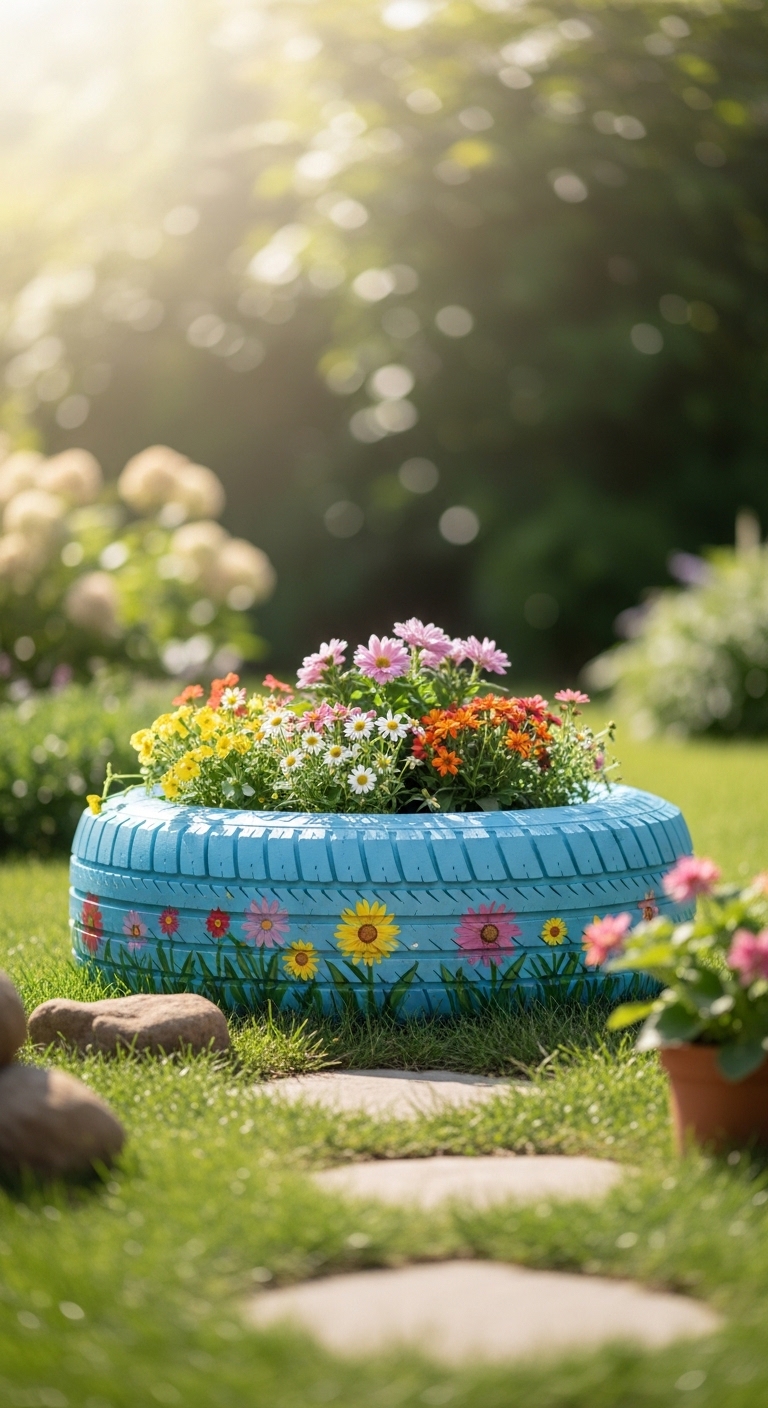 Painted Tire Flower Planter