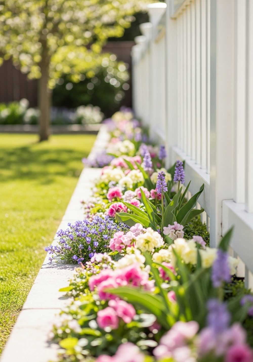Pastel Border Along A White Fence