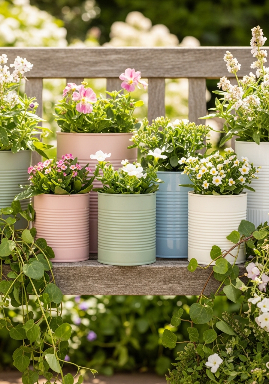 Pastel Cottage Tin Can Planters