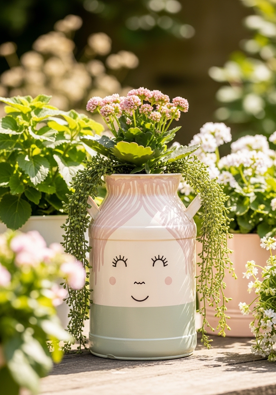 Pastel Face Milk Jug Planter
