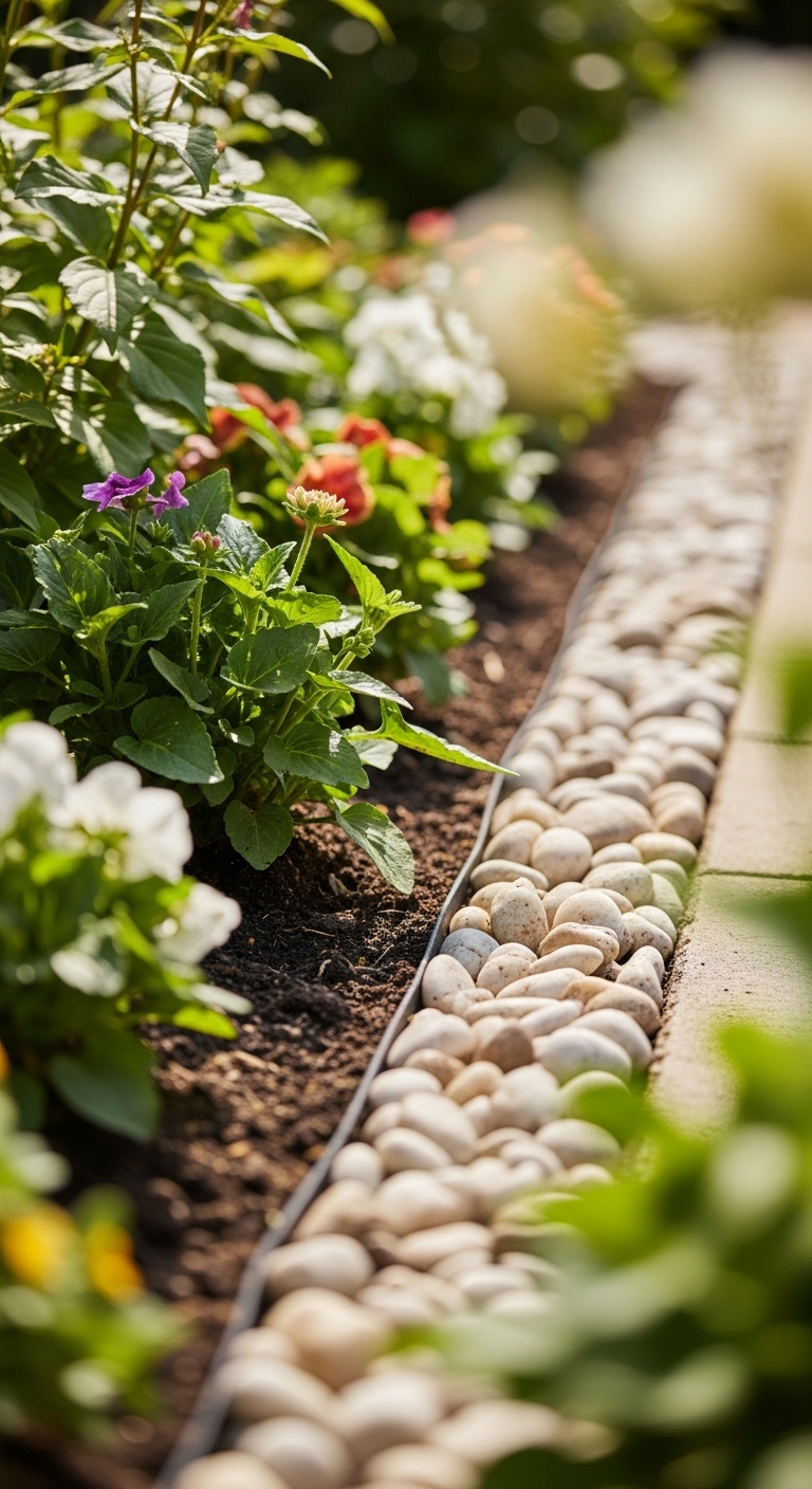 Pebble Border Around Flower Beds