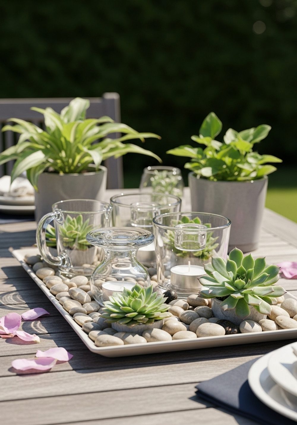 Pebble-Filled Candle Tray Centerpiece