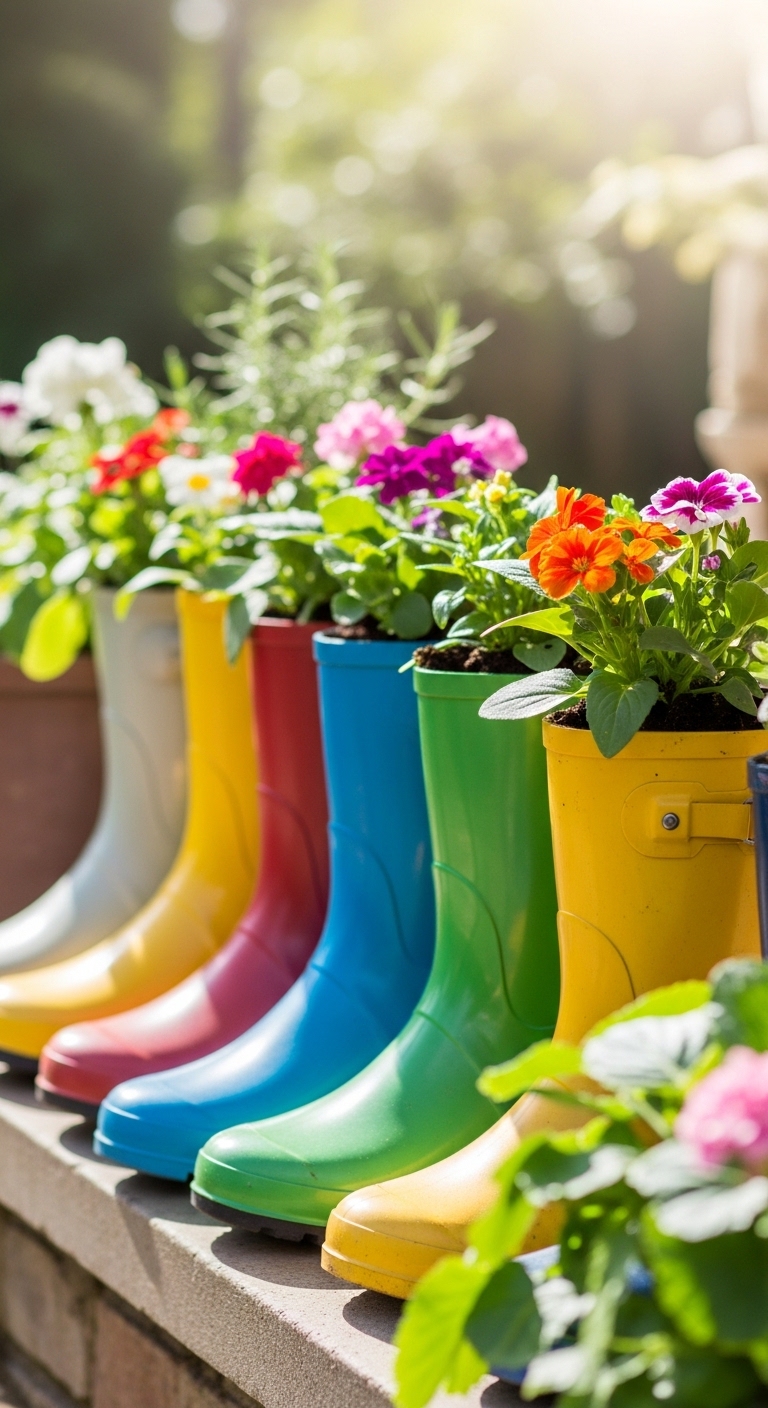Plant Flowers In Old Rain Boots