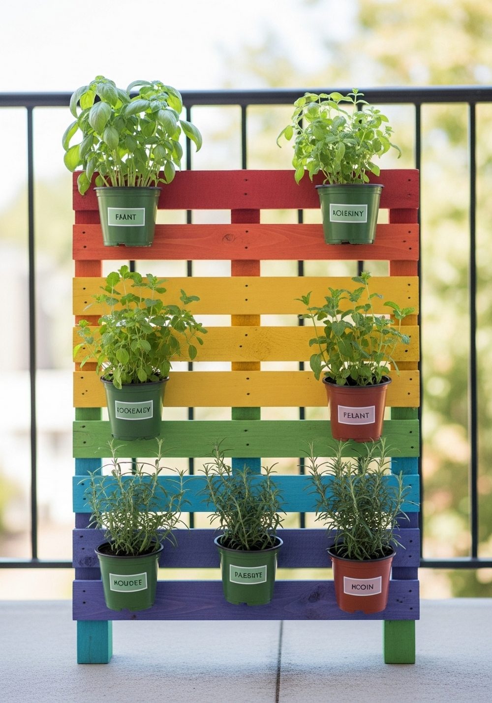 Portable Rainbow Pallet Herb Garden