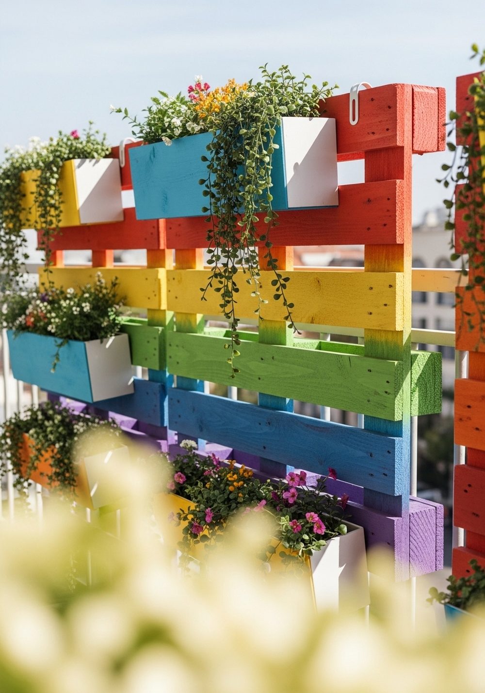 Rainbow Pallet Balcony Rail Planter
