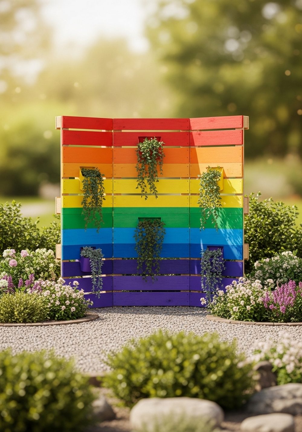 Rainbow Pallet Garden Screen Panels