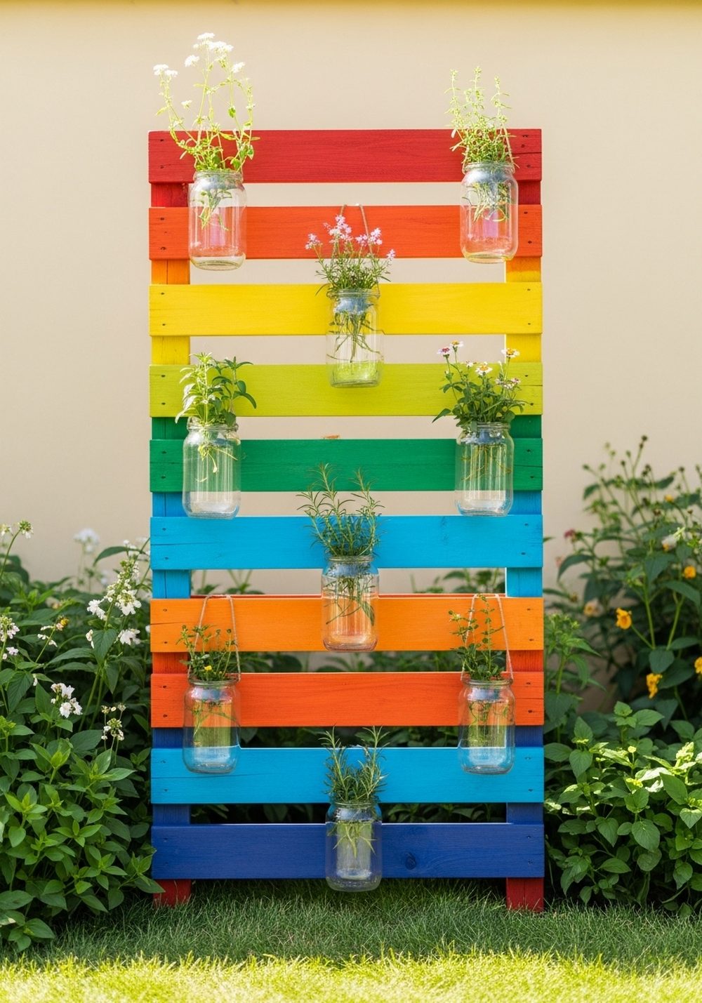 Rainbow Pallet Hanging Jar Planters