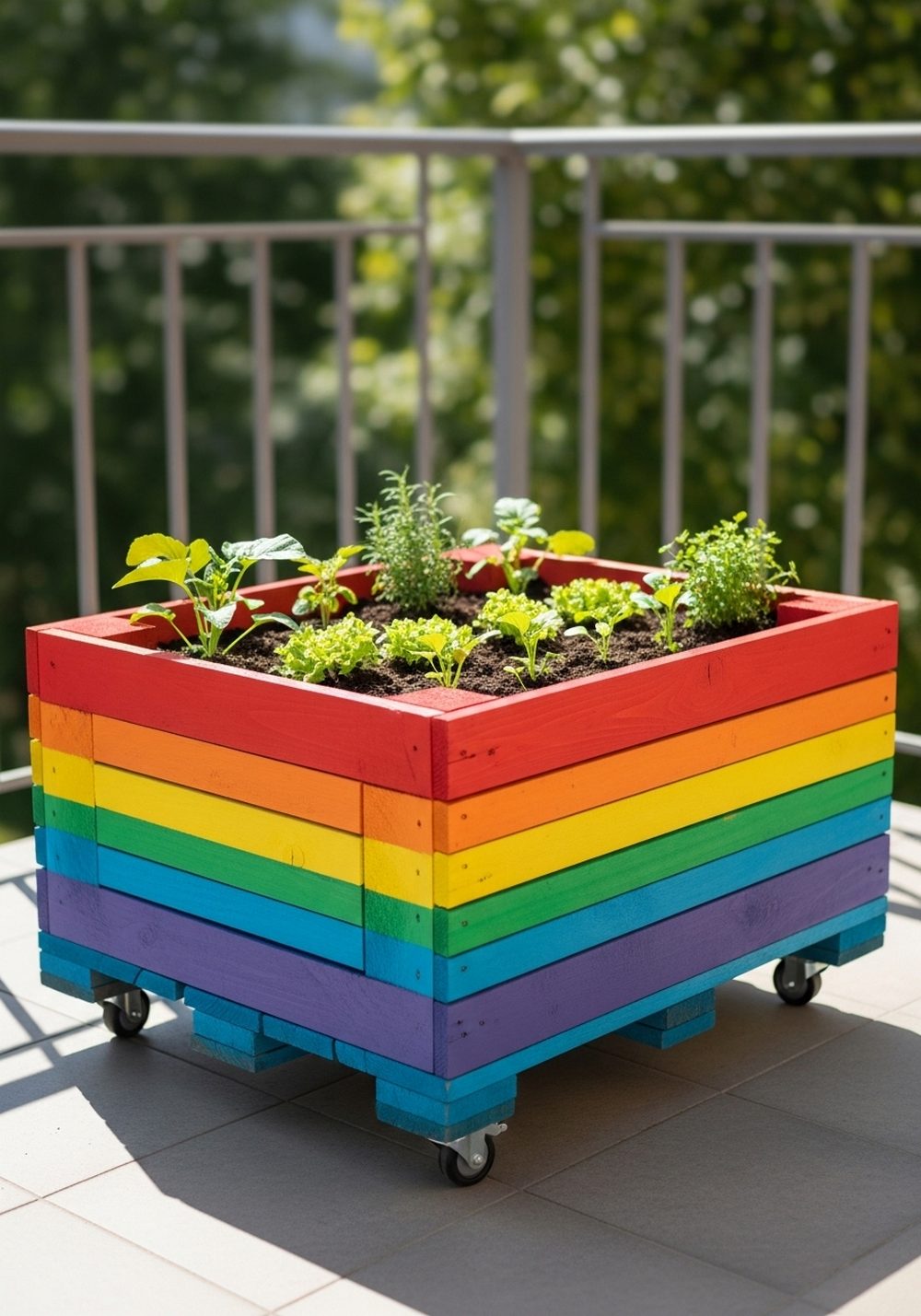 Rainbow Pallet Mini Veggie Patch On Wheels