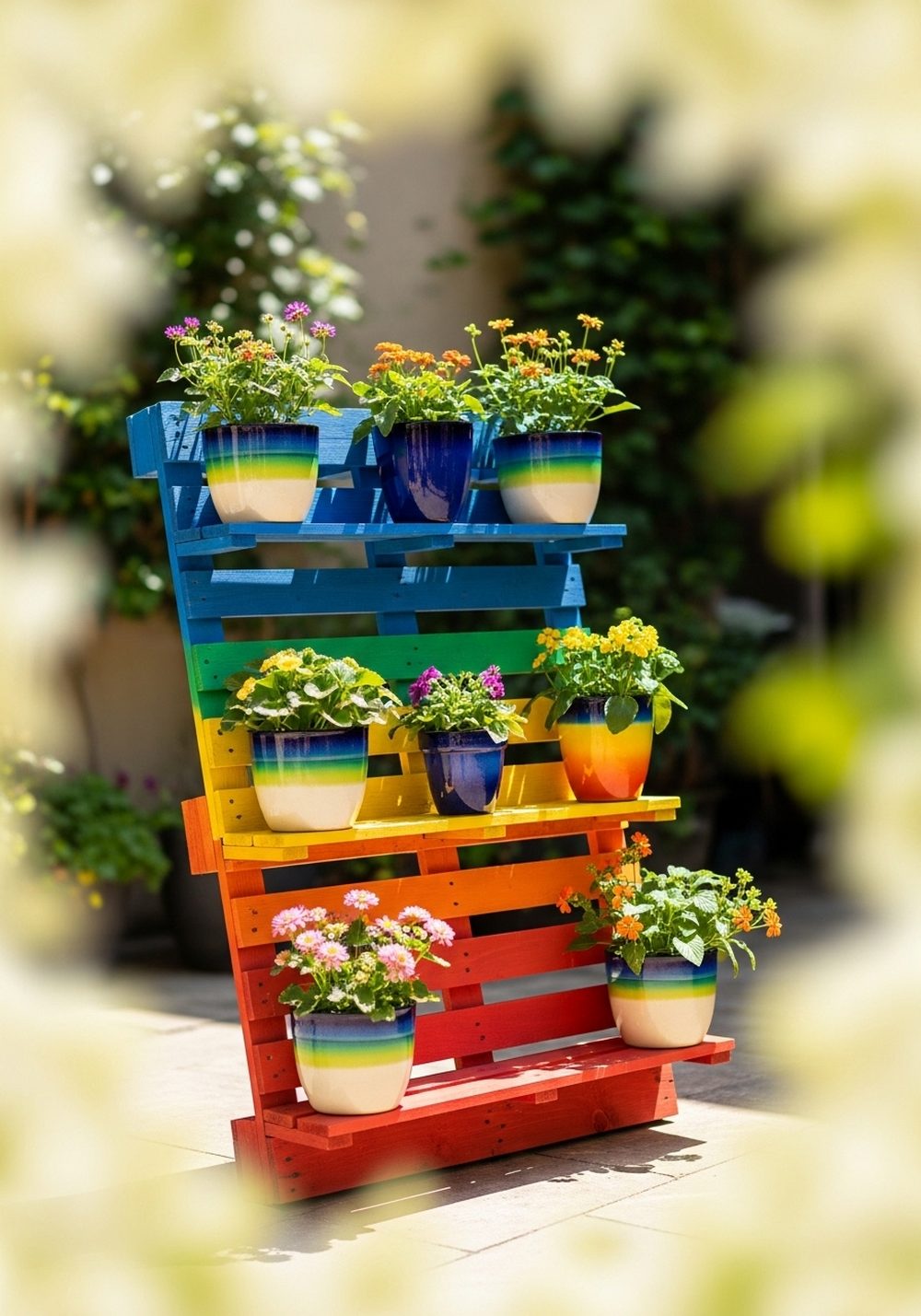 Rainbow Pallet Tiered Pot Stand