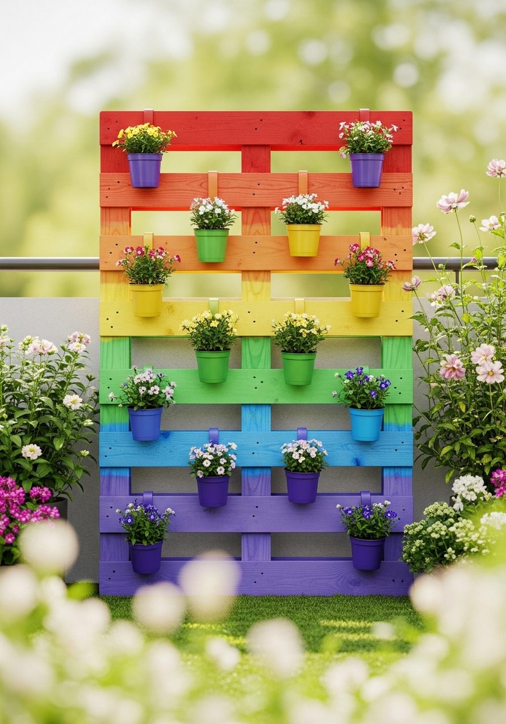 Rainbow Pallet Vertical Flower Wall