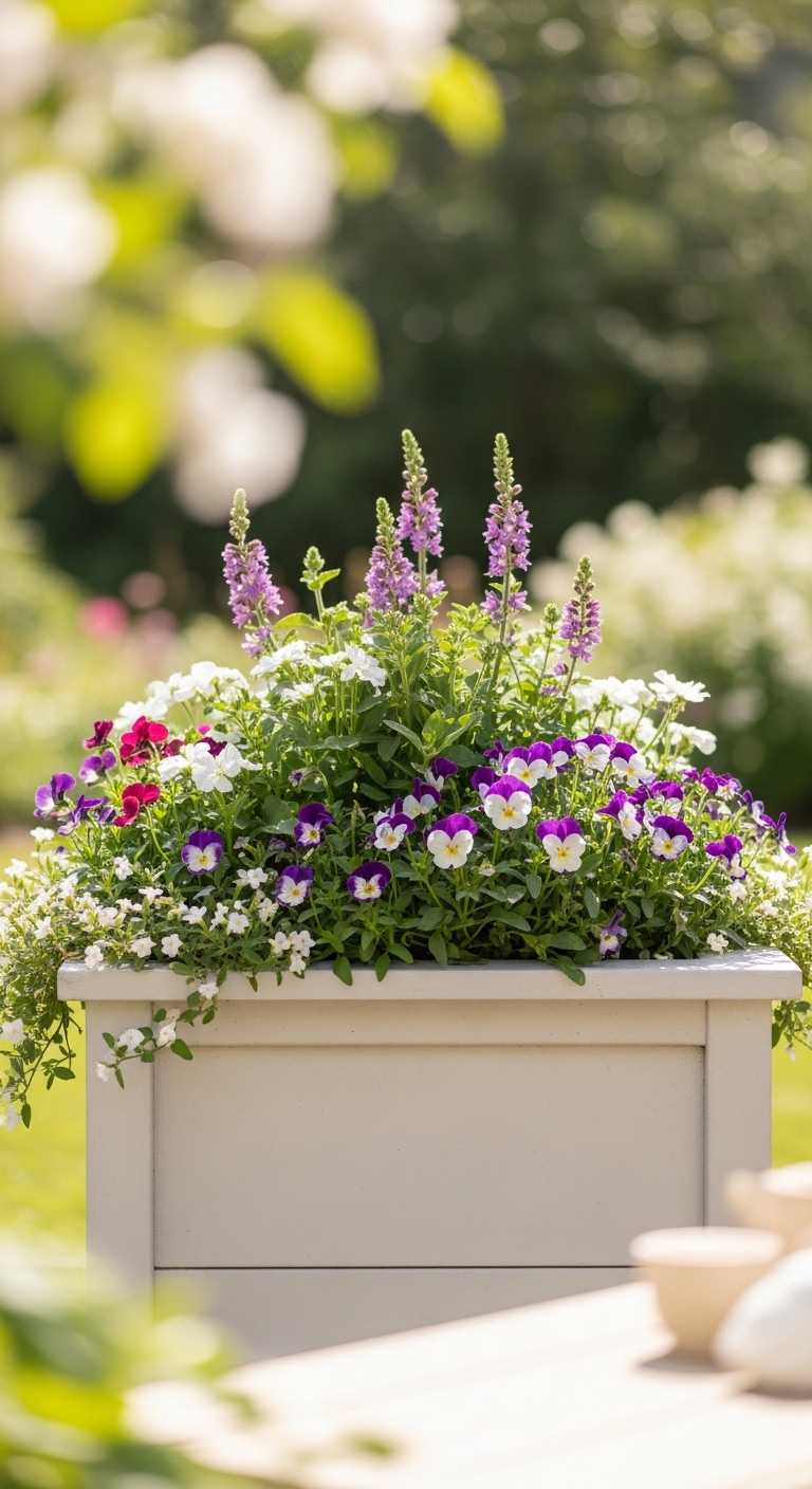 Raised Planter Box With Mixed Blooms