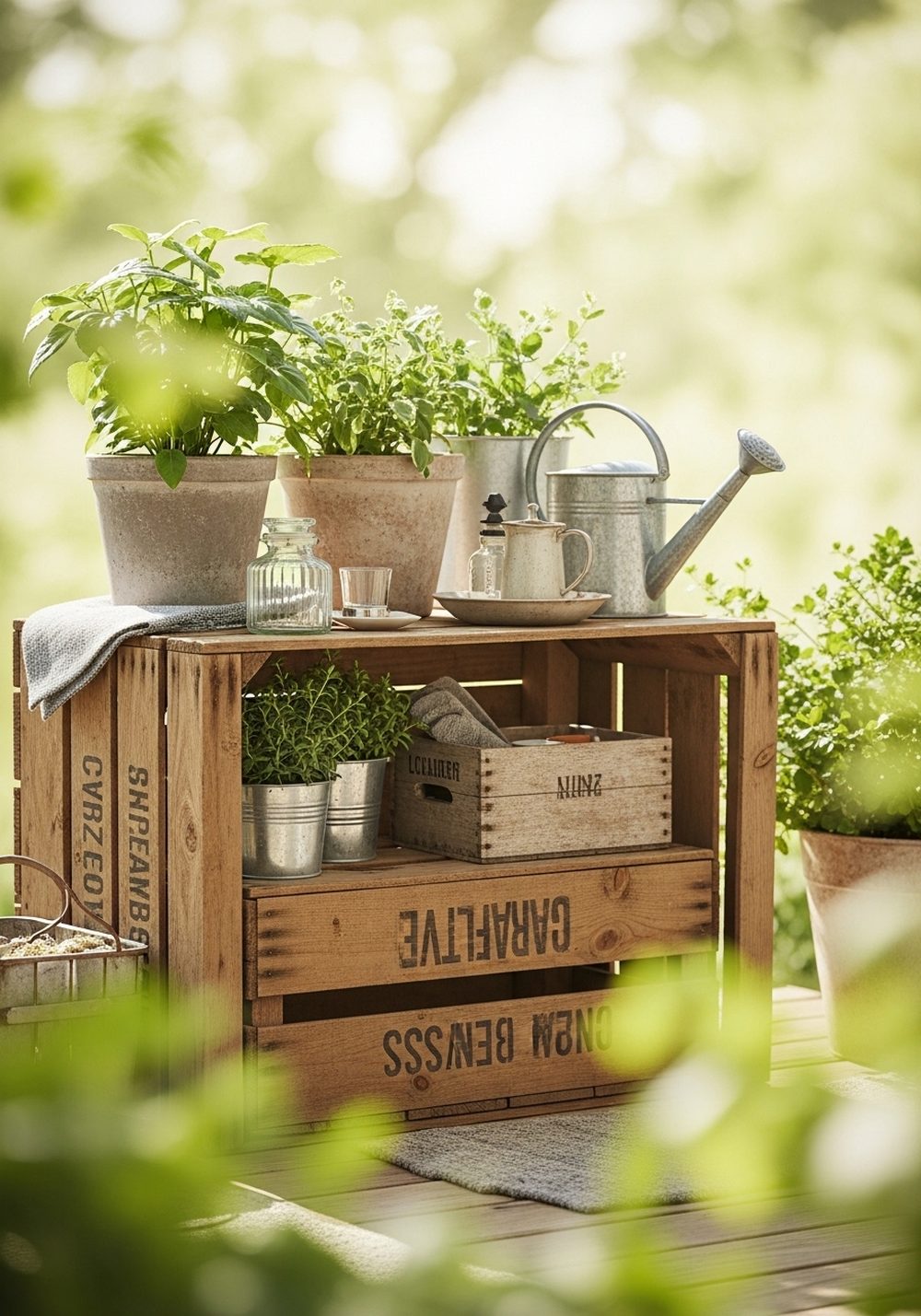 Reclaimed Crate Garden Storage Table