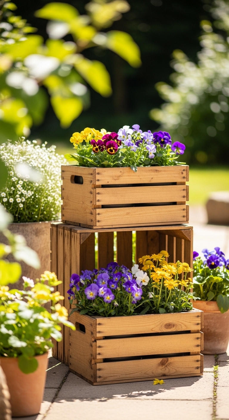 Repurposed Wooden Crate Planters