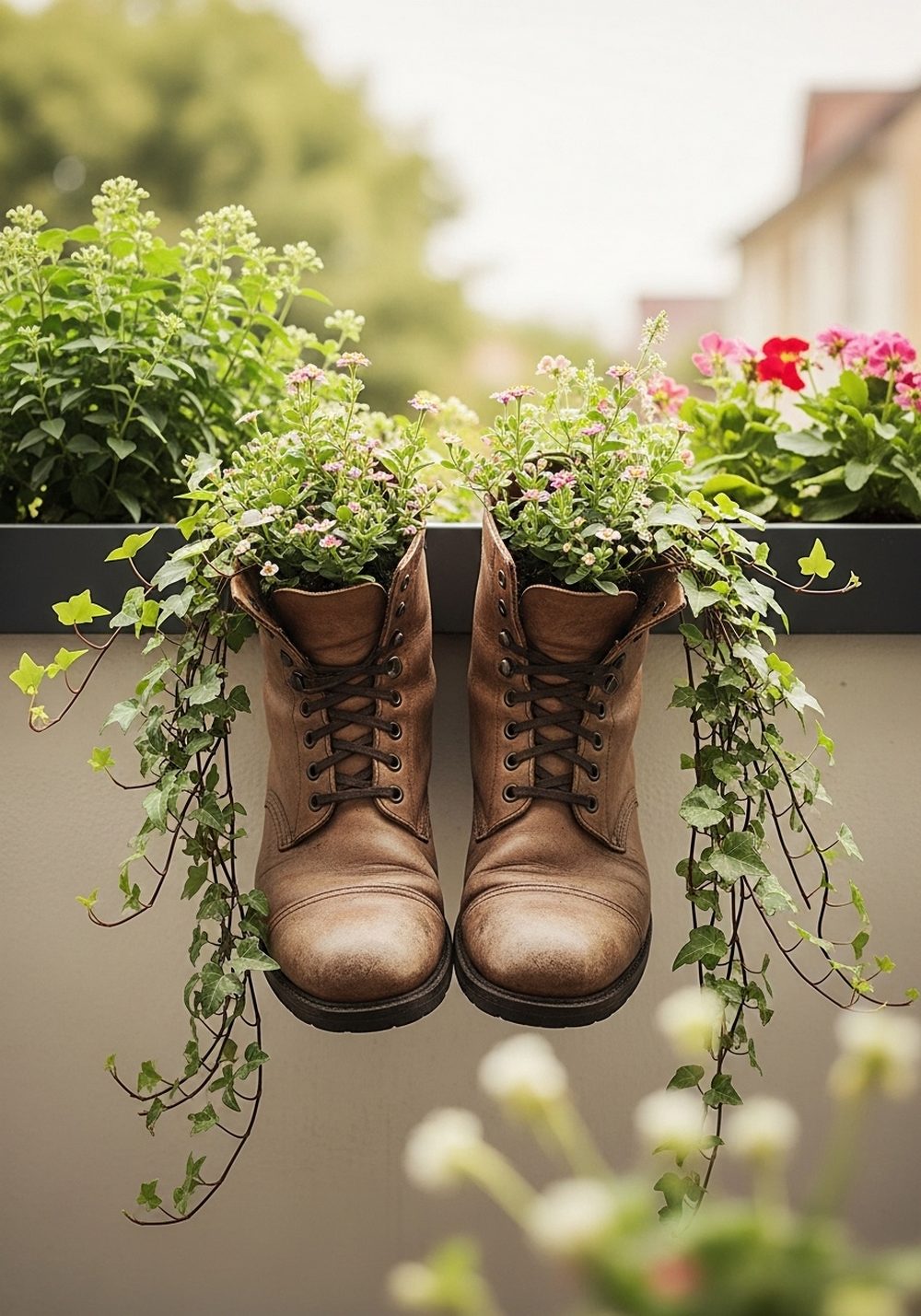Rustic Leather Boot Wall Planters