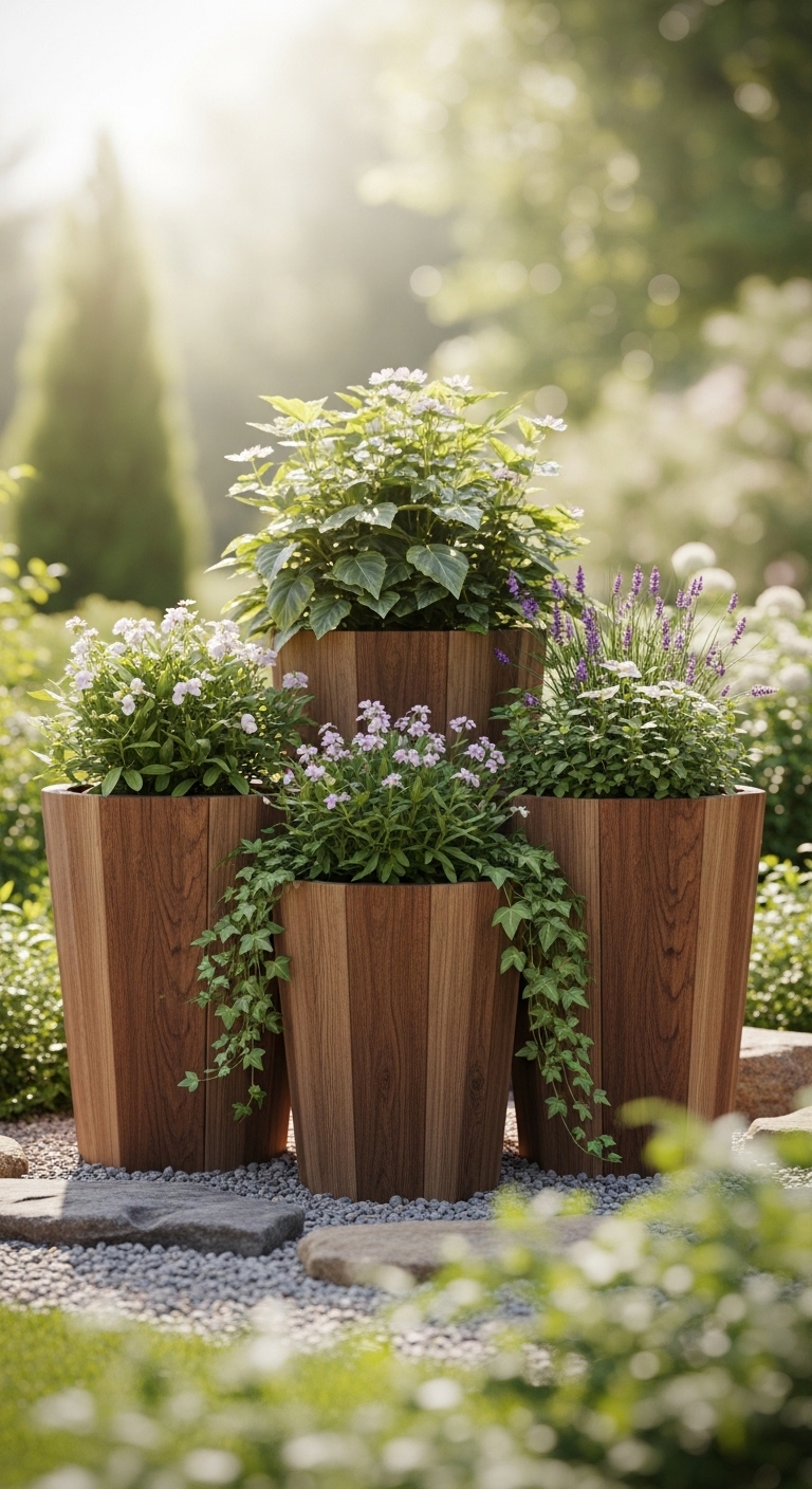 Rustic Wooden Planter Cluster