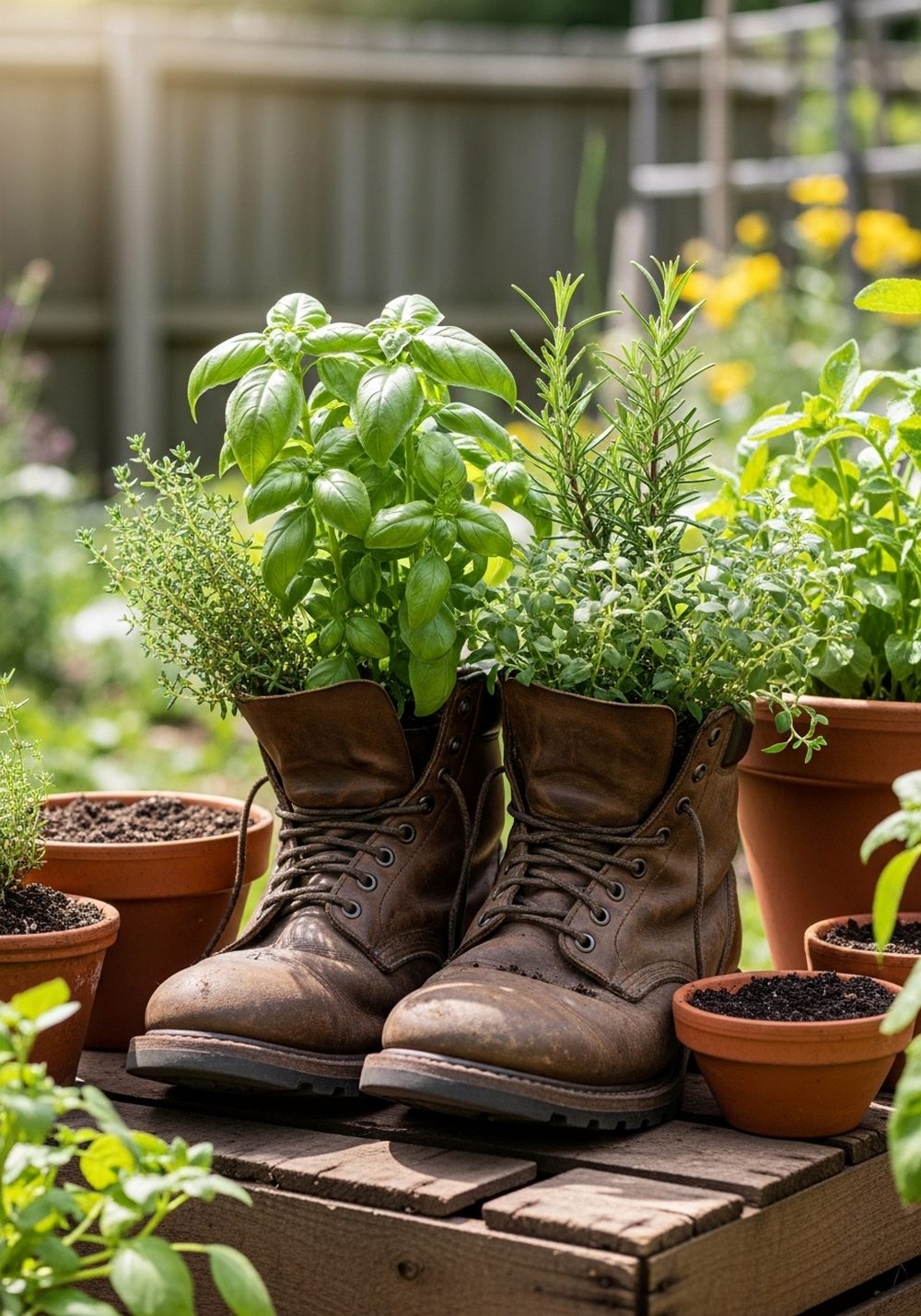 Rustic Work Boot Herb Planters