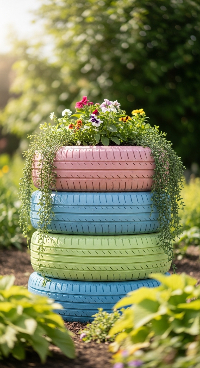 Stack Painted Tires For A Bold Planter