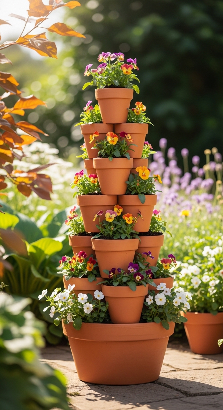 Stacked Terracotta Pot Tower