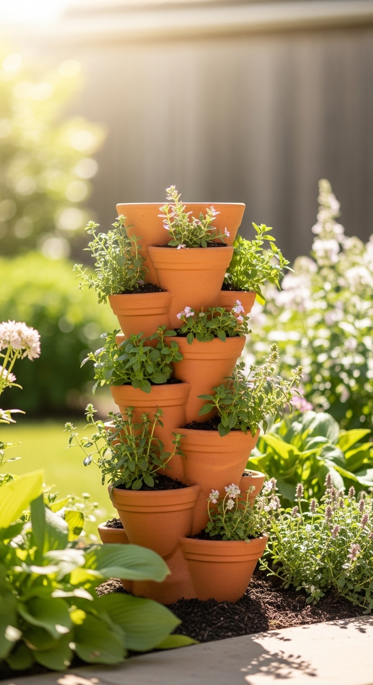 Stacked Terracotta Pot Tower