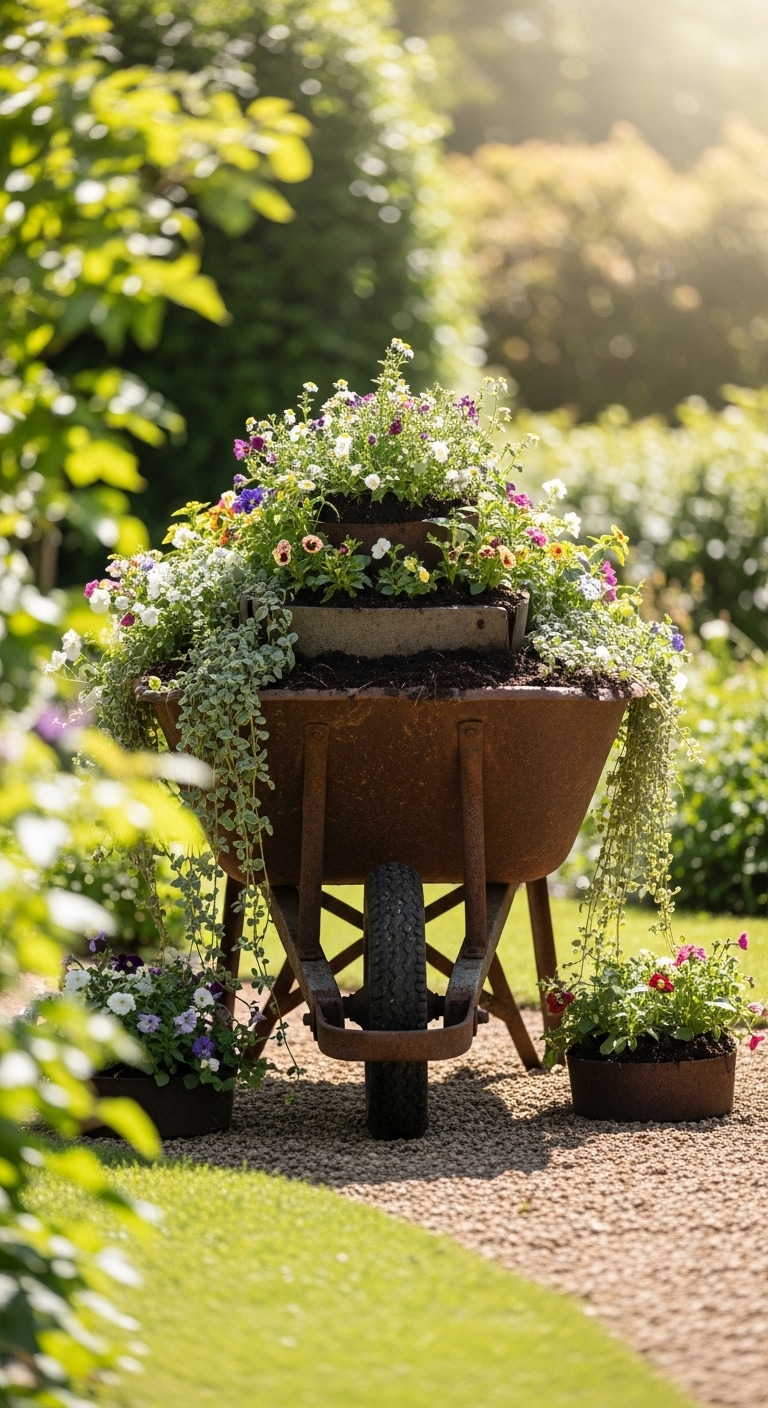 Style An Old Wheelbarrow As A Flower Display